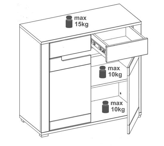 Buffet 2 Portes 2 Tiroirs Chêne/gris - Cracovie - L 91 X L 39.5 X H 85 Cm