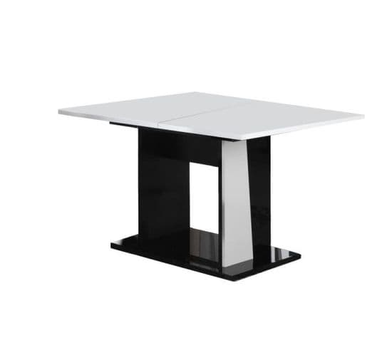 Table De Repas à Allonge Laque Blanc Et Noir Brillant - Lasina - L 140/180 X L 90 X H 76 Cm