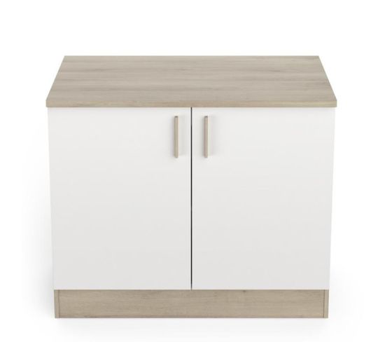 Meuble Bas De Cuisine 100 Cm Blanc/chêne - Abinci - L 100 X L 60 X H 85 Cm