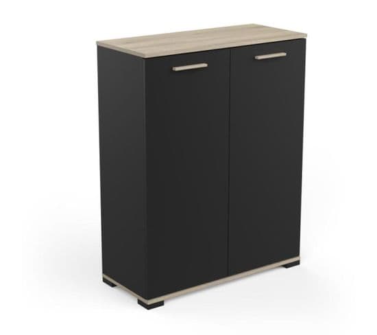 Buffet 2 Portes Noir Mat/chêne Clair - Zily - L 80 X L 35 X H 101 Cm