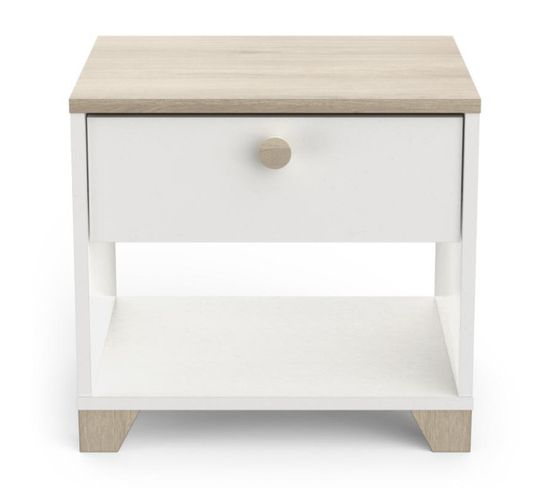 Table De Chevet 1 Tiroir Blanc Mat/chêne Clair - Zily - L 43 X L 36 X H 39.5 Cm