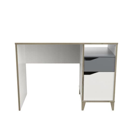 Bureau 1 Porte 1 Tiroir Blanc/gris - Noah - L 106.5 X L 50 X H 76 Cm