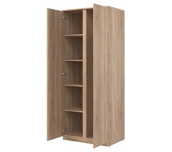 Armoire 2 Portes Battantes Chêne Clair - Qiz - L 78 X L 52 X H 194 Cm