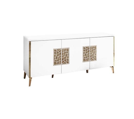 Buffet 3 Portes Battantes + Miroir Blanc Brillant/or - Nahesa