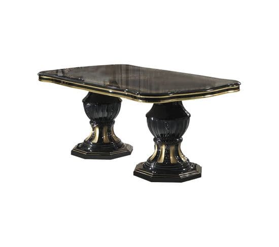 Table De Repas Ovale Avec Allonge Noir/or - Adele - Table De Repas : L 185/230 X L 105 X H 75 Cm