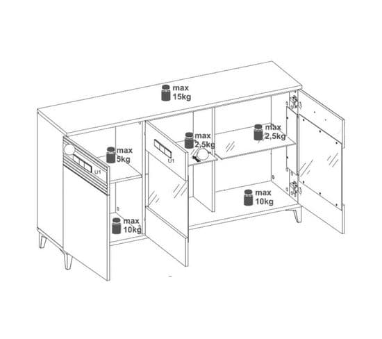 Buffet 3 Portes Battantes Chêne Miel/blanc LED - Apodis - L 155.5 X L 39,5 X H 90 Cm