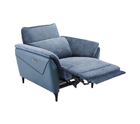 Fauteuil Relax Électrique Tissu/simili Cuir Bleu - Cephee