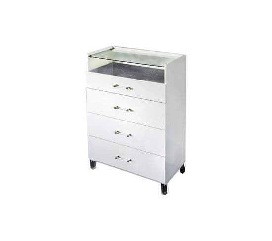 Commode 4 Tiroirs 1 Niche Blanc/marbre Gris - Daimana - L 84 X L 43 X H 55 Cm