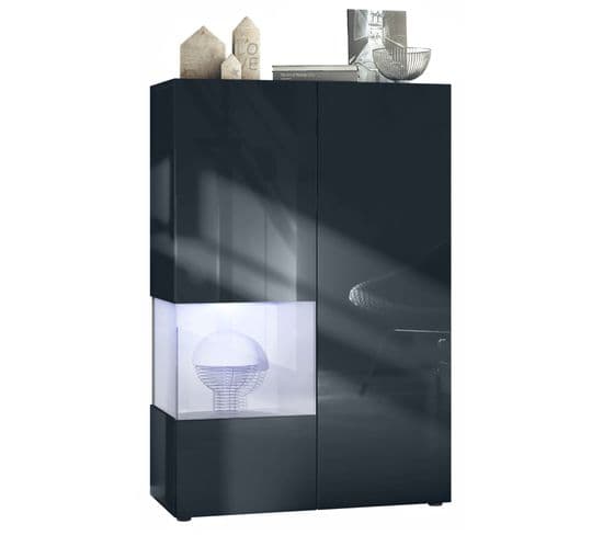 Vitrine Noir Mat Et Brillant Insertion Blanche Mat (lxhxp) : 91,5 X 136,5 X 37 Cm + LED Blanc