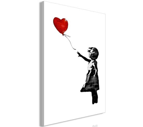 Tableau Banksy : Fille Au Ballon (1 Partie) Vertical 80 X 120 Cm Blanc