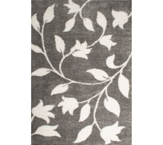 Tapis Tissé Intérieur Oslo Feuille 80 X 150 Cm Gris