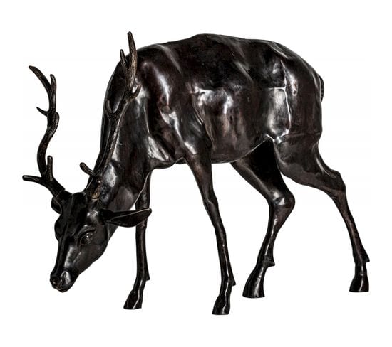 Sculpture Cerf Contemporain En Latón Noir