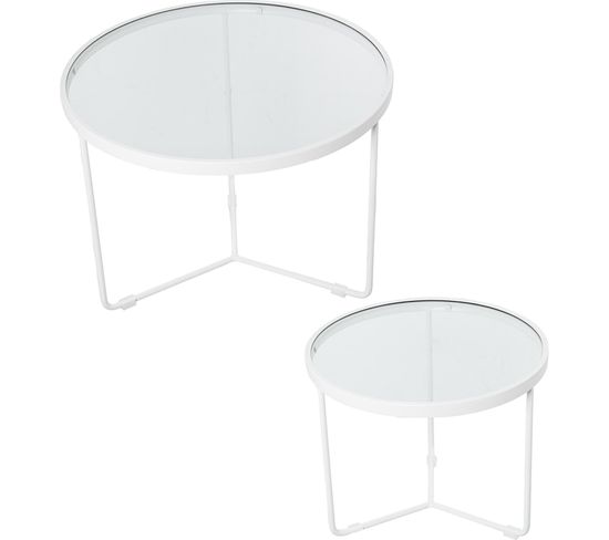 Table Gigogne Design Métal Blanc Et Surface En Verre