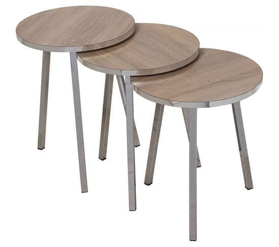 Table Gigogne Design Bois Et Pieds Chromés Pour Salon
