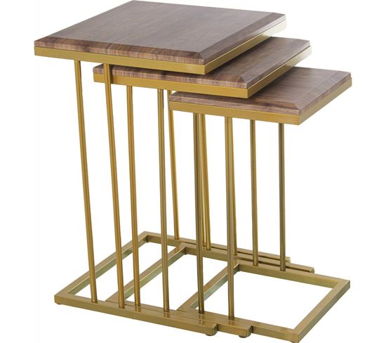 Table Gigogne Chêne Élégante Avec Pieds Dorés Design Moderne