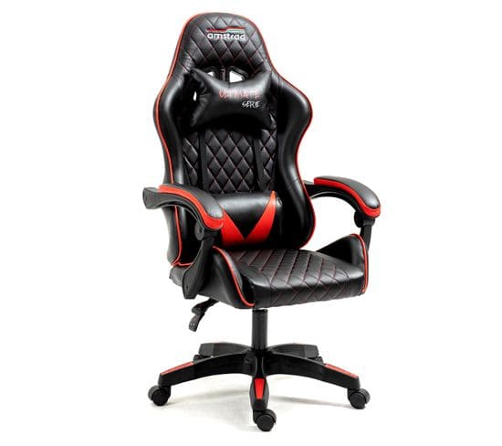 Fauteuil Gamer Ultimate-bk-ruby Coloris Noir et Rouge - Coussin Lombaire et Appuie Tête