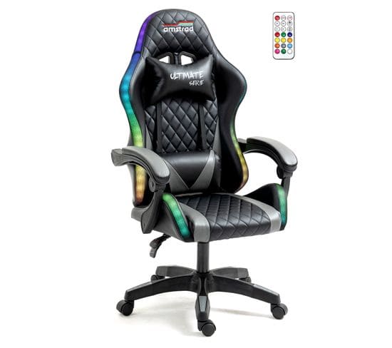 Fauteuil Gamer Ultimate-bk-led Coloris Noir Et Grise- Eclairage Led 366 Effets - Télécommande