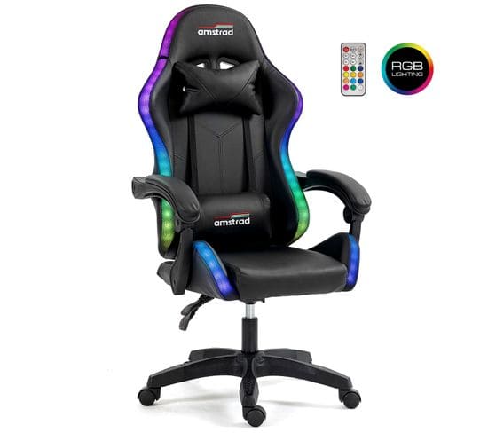 Ams-700-led-darkside Fauteuil / Chaise De Bureau Gamer Noir - Eclairage Led 366 Effets Télécommande