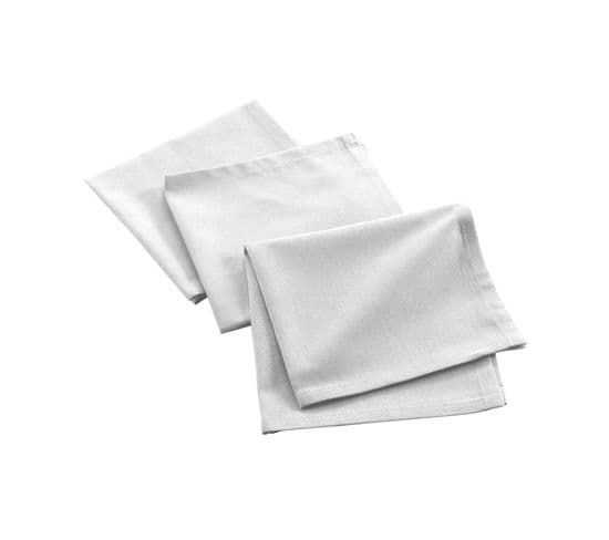 3 Serviettes De Table Coton Recycle Grand Mistral Blanc