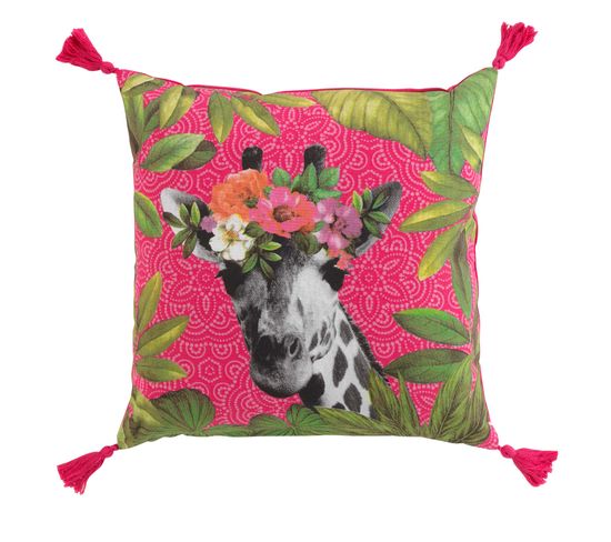 Coussin Pompons Girafe En Fleurs