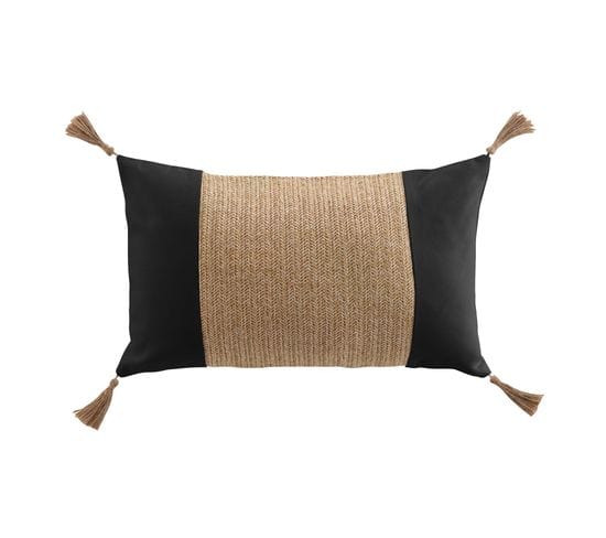 Coussin 30 X 50 Cm Raphia Noir