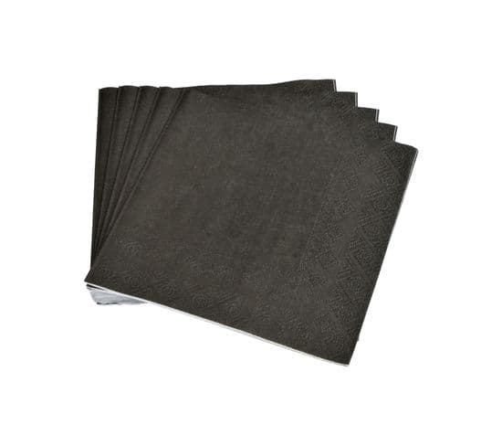 Lot De 20 Serviettes En Papier 33 X 33 Cm Tendance Uni Noir