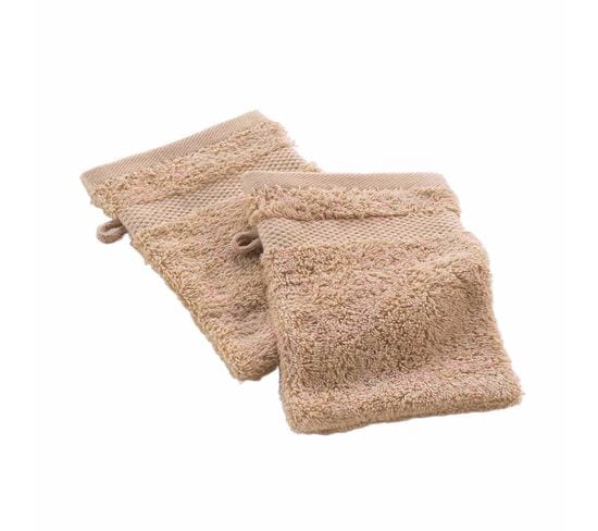 Lot De 2 Gants De Toilette 15 X 21 Cm Elegante Noisette