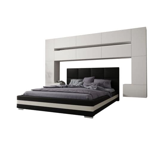 Tête De Lit Avec Rangement Armoire - Pont De Lit Panama 7/m/w/4-1a Blanc Mat 323x213x35cm