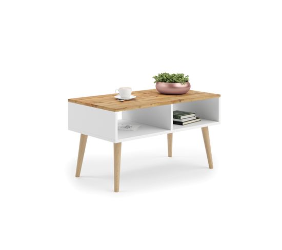 Table Basse Scandinave Slimy - Chêne Foncé - Blanc