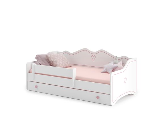 Lit Enfant Emy 160x80cm Avec Tiroir - Rose - Avec - Coeur