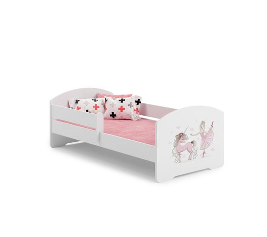 Lit Enfant Lou - Princesse Et Licorne Roses - 160 Cm X 80 Cm