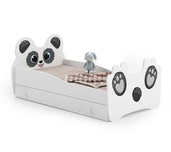 Lit Enfant Mouna Avec Tiroir Et Cadre Inclus - Panda - 140 Cm X 70 Cm