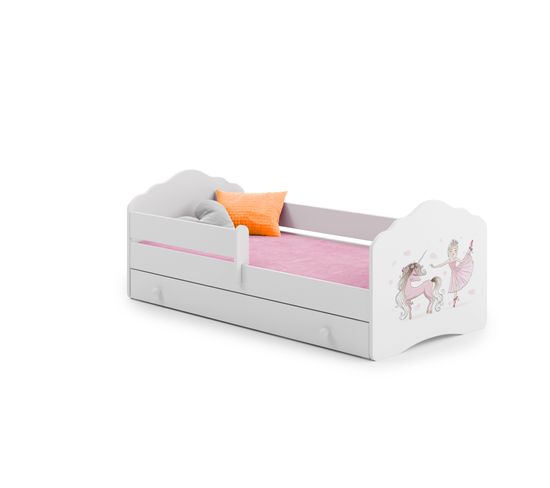 Lit Enfant Fiona - Princesse Et Licorne Roses - 160 Cm X 80 Cm