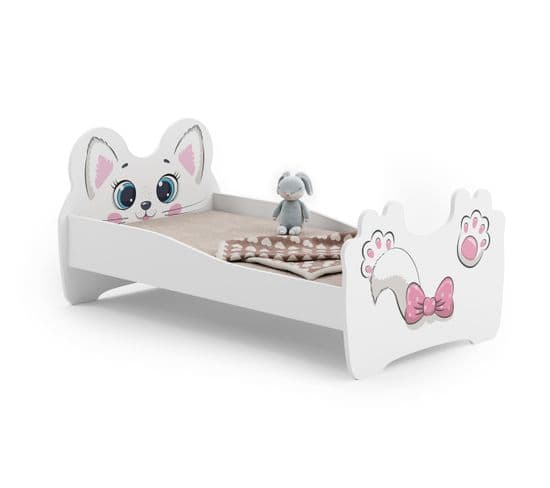 Lit Enfant Mouna Avec Et Cadre - Chat Rose - 140 Cm X 70 Cm