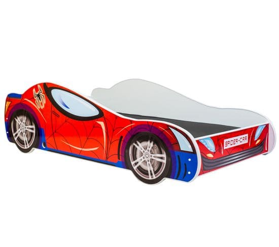 Lit Enfant Voiture Spider Man Avec Et Sommier Inclus - 140 Cm X 70 Cm