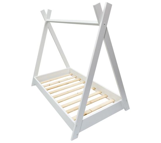 Lit Pour Enfant Maison 2-en-1 Tente Cabane En Bois Naturel (160x80 Cm) - Blanc