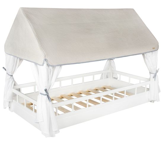 Lit Scandinave Maison 160x80 Cm Avec Barrières Et Petit Toit