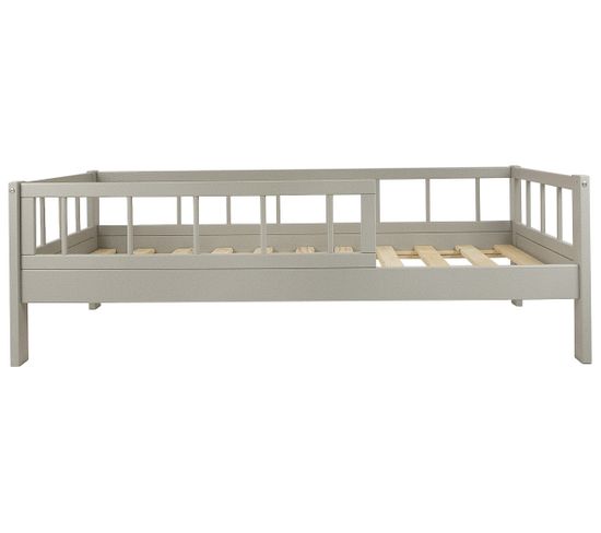 Lit D'enfant En Bois Naturel Style Scandinave 160x80cm Avec Barrières - Gris