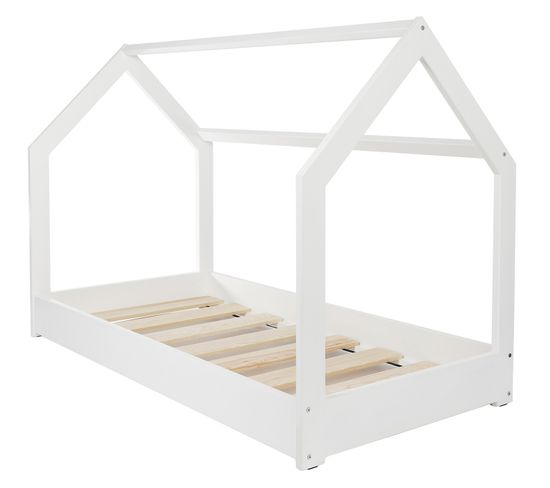 Lit Pour Enfant Maison 2-en-1en Cabane Ludique En Bois Naturel 160x80 Cm - Blanc