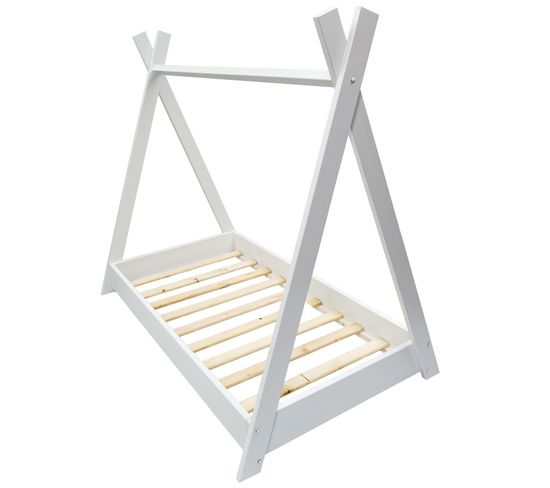 Lit Pour Enfant Maison 2-en-1 Avec Tente Cabane En Bois Naturel (160x80 Cm)