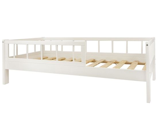 Lit D'enfant En Bois Naturel Style Scandinave 160x80cm Avec Barrières - Blanc