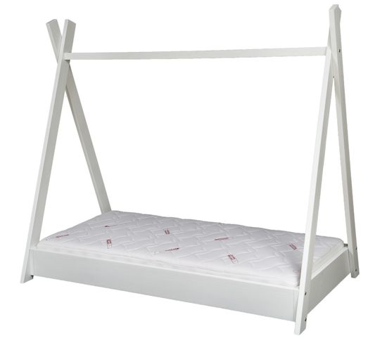 Lit Pour Enfant Maison 2-en-1 Avec Tente Cabane Bois Naturel (160x80 Cm) - Blanc