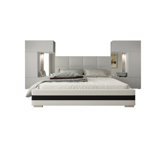 Tête De Lit Avec Rangement Armoire - Pont De Lit Panama 1/21w/m4 Blanc/blanc Brillant 345-385x159cm