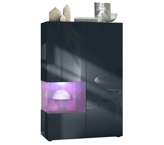 Vitrine Noir Mat Et Brillant Insertion  Mûre Laquée  (lxhxp) : 91,5 X 136,5 X 37 Cm + LED Blanc