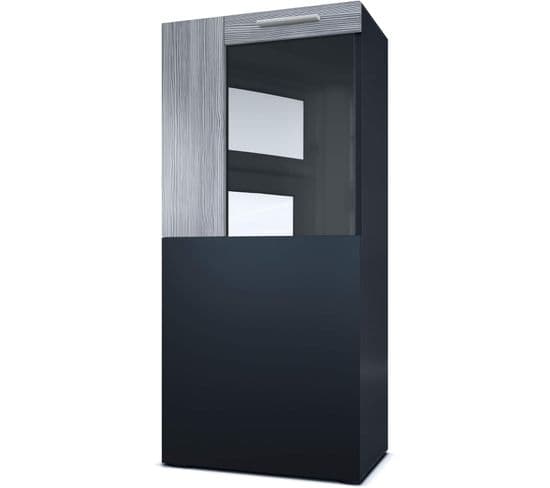 Vitrine  Corps En Noir Mat/façades En Noir Mat Avec Une Bordure En Avola-anthracite