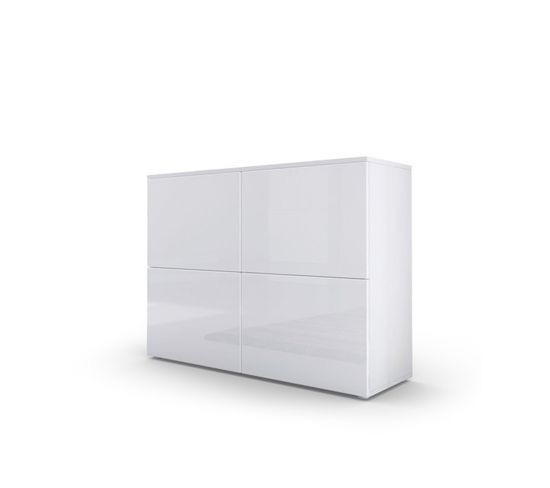 Commode Moderne  Blanche  Façades Laquées Et Corps Mat 72 X 92 X 35 Cm