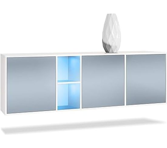 Meuble Corps En Blanc Mat/façades  Denim Mat Avec Éclairage LED