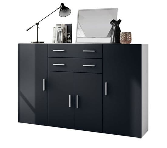 Buffet Blanc Mat Et Noir Mat  (lxhxp) : 166,5 X 106,5 X 35