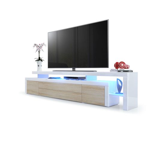 Meuble TV Blanc Et Creme + LED (lxhxp) : 227 X 52 X 39