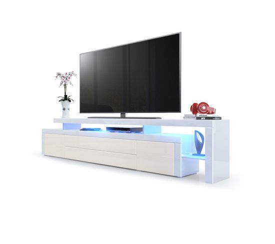 Meuble TV Blanc  Et Mûre Laqué + LED (lxhxp) : 227 X 52 X 38
